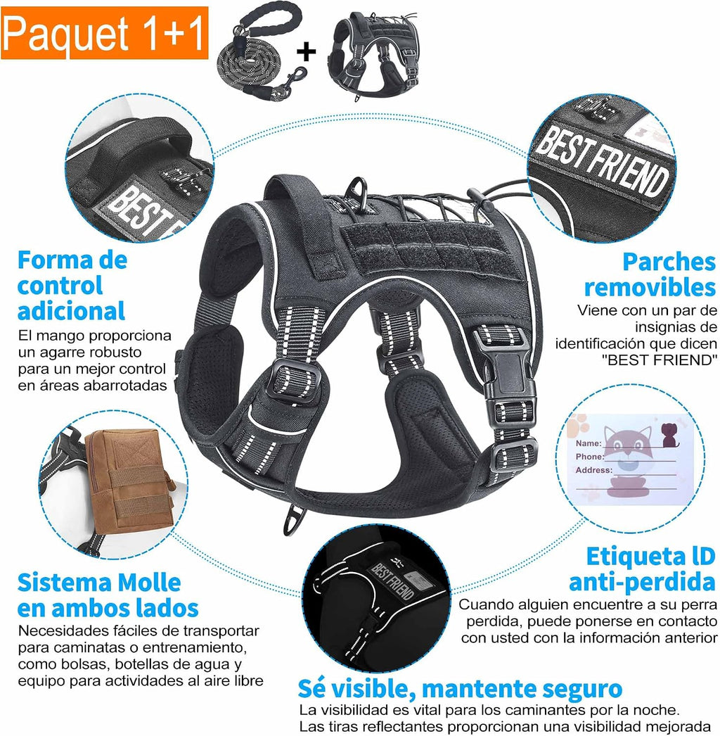 Haapaw Arnés táctico resistente para perros grandes, arnés ajustable para mascotas, reflectante, de fácil control, arnés para perros de trabajo, grande, marrón