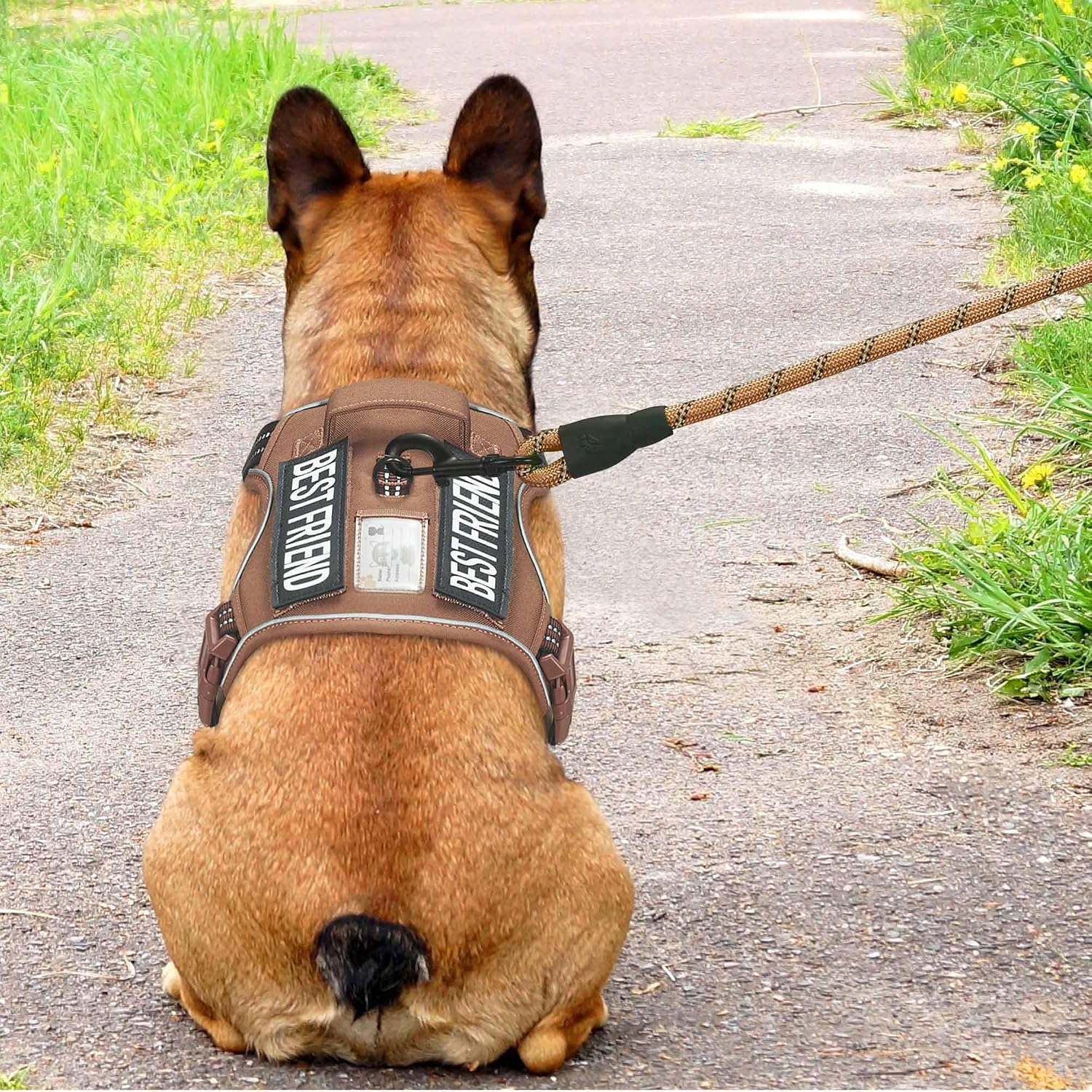 Haapaw Arnés táctico resistente para perros grandes, arnés ajustable para mascotas, reflectante, de fácil control, arnés para perros de trabajo, grande, marrón