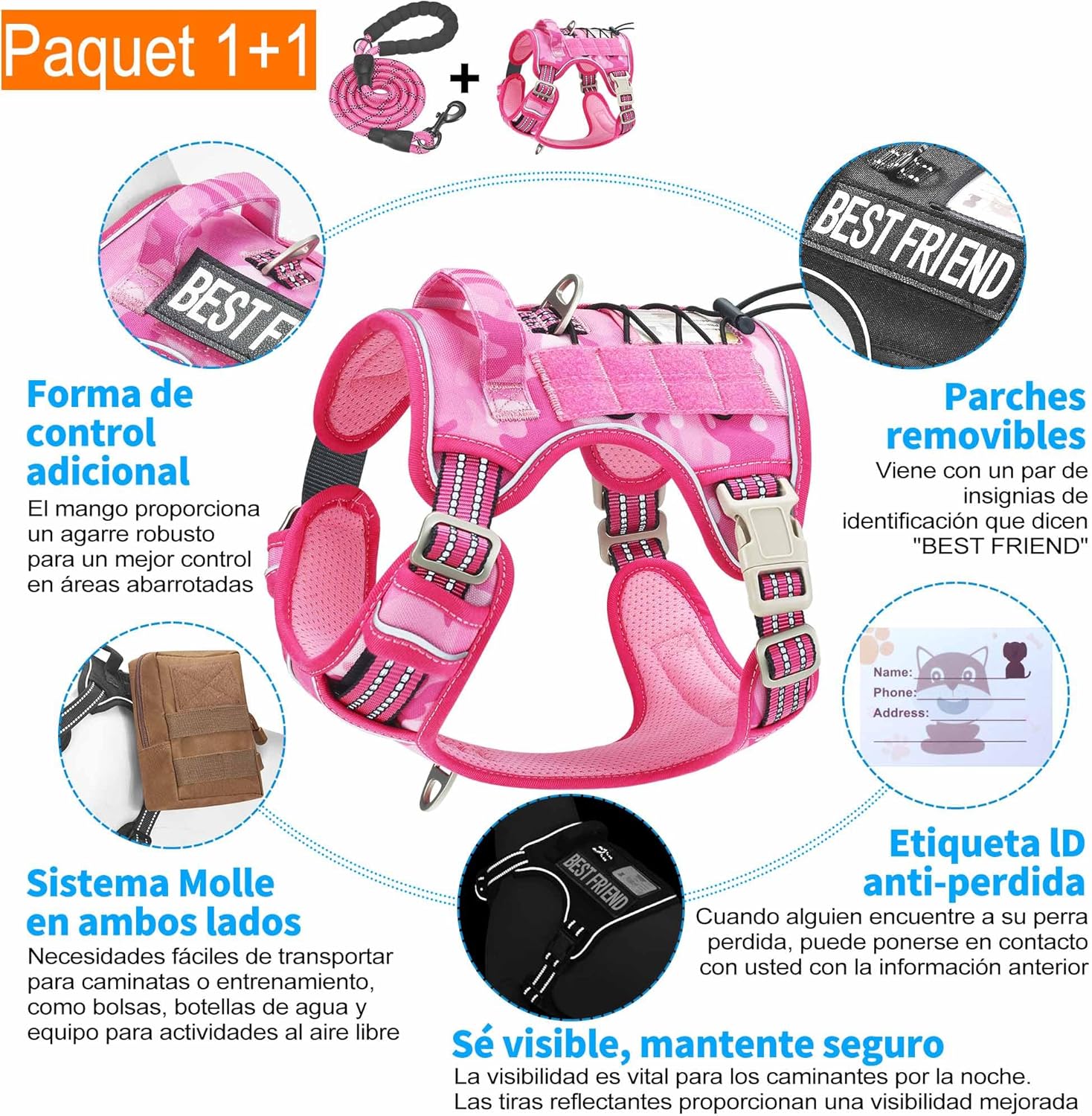 Haapaw Arnés táctico resistente para perros grandes, arnés ajustable para mascotas, reflectante, de fácil control, arnés para perros de trabajo, grande, marrón