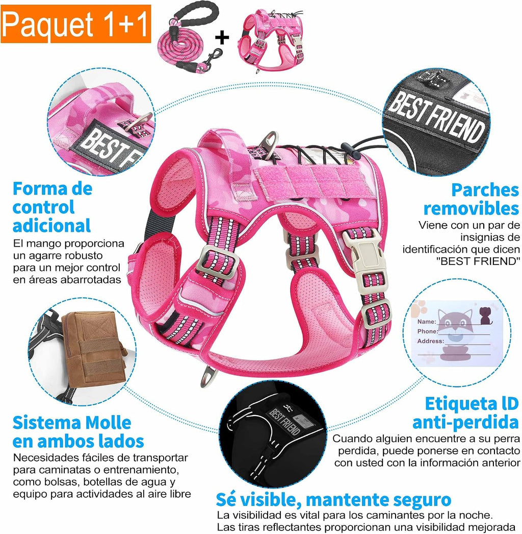 Haapaw Arnés táctico resistente para perros grandes, arnés ajustable para mascotas, reflectante, de fácil control, arnés para perros de trabajo, grande, marrón