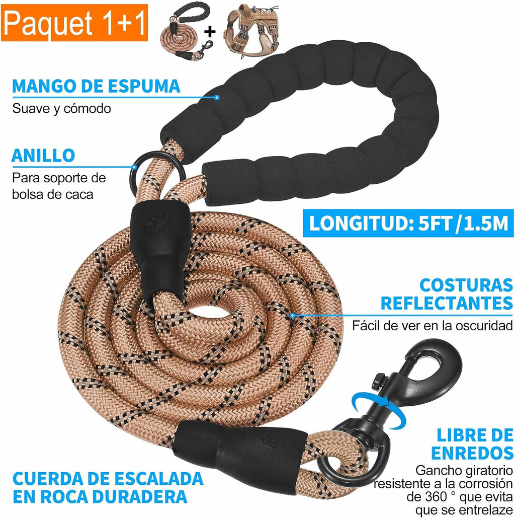 Haapaw Arnés táctico resistente para perros grandes, arnés ajustable para mascotas, reflectante, de fácil control, arnés para perros de trabajo, grande, marrón