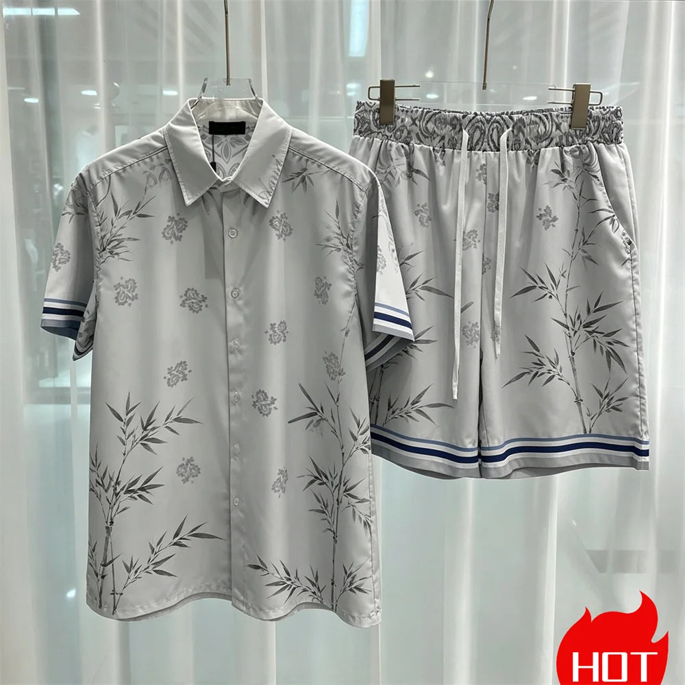 Hawaiian mens royal luxury shorts set,2-piece digital printed suit, summer high-quality short sleeved shirt with buttons set2026