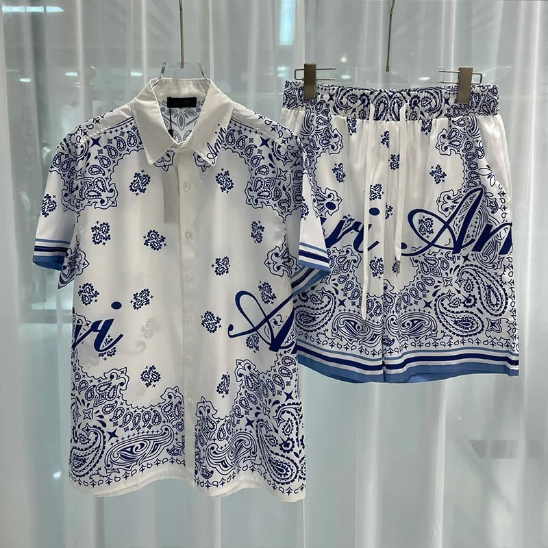Hawaiian mens royal luxury shorts set,2-piece digital printed suit, summer high-quality short sleeved shirt with buttons set2026