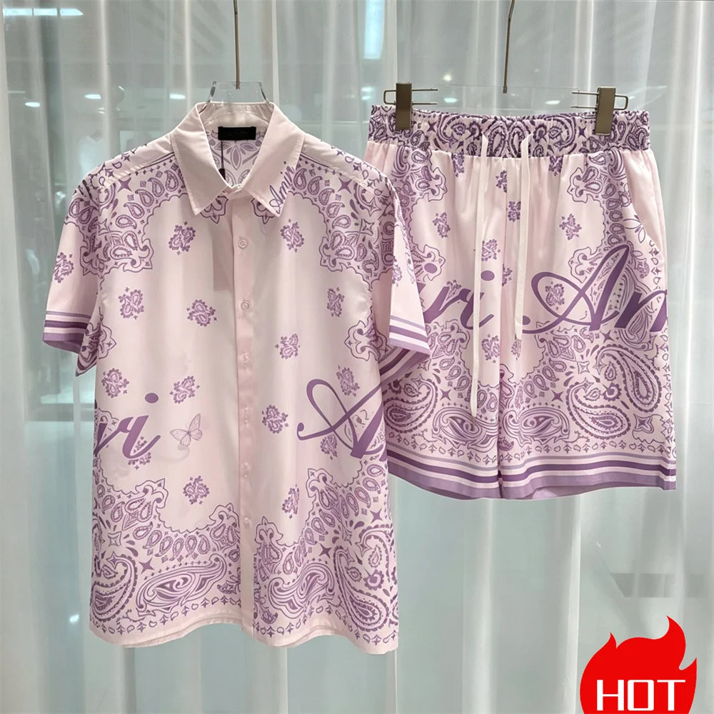 Hawaiian mens royal luxury shorts set,2-piece digital printed suit, summer high-quality short sleeved shirt with buttons set2026
