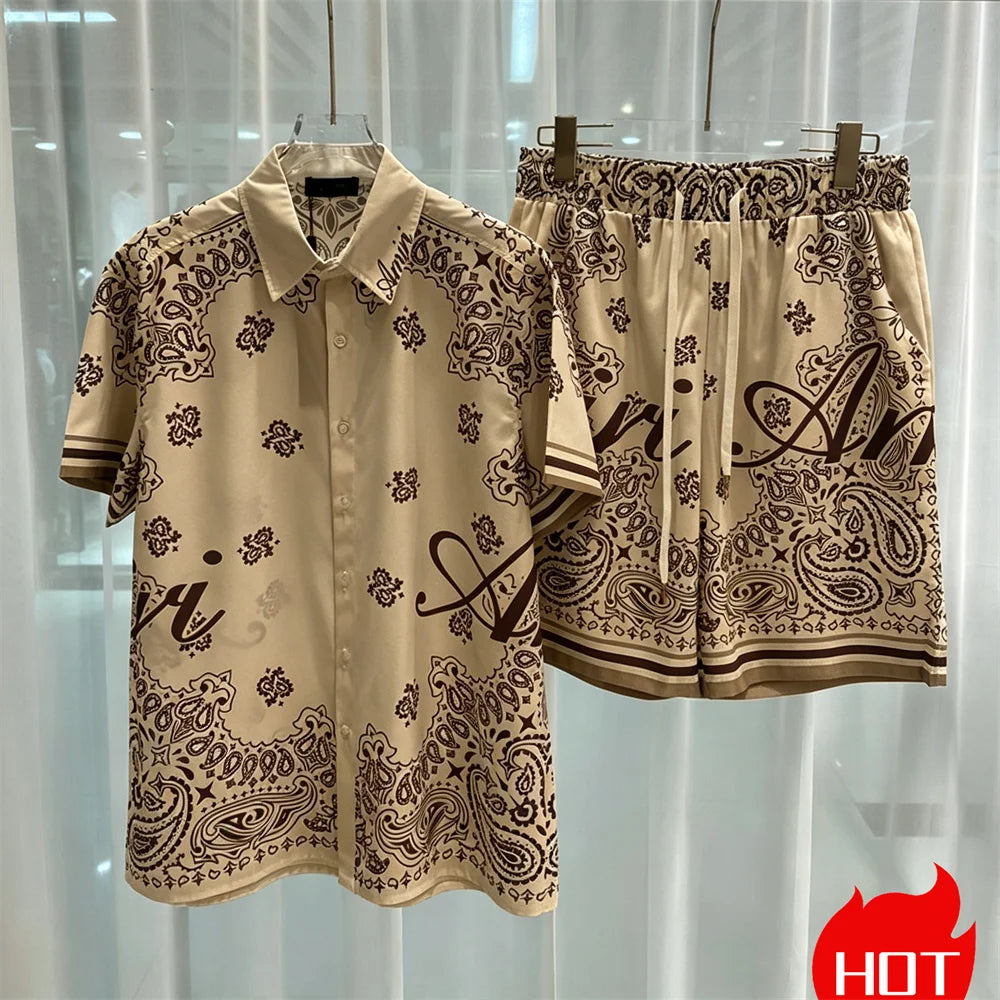 Hawaiian mens royal luxury shorts set,2-piece digital printed suit, summer high-quality short sleeved shirt with buttons set2026