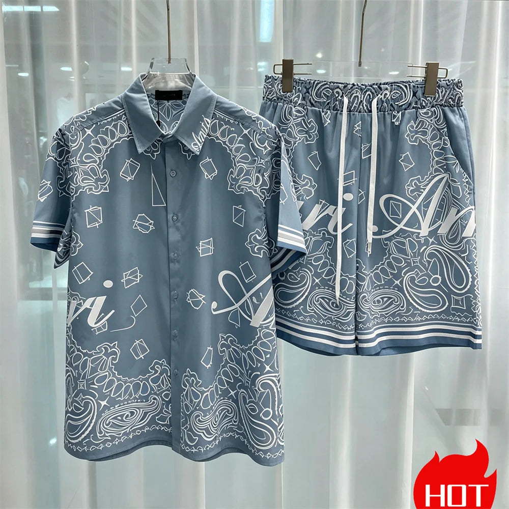 Hawaiian mens royal luxury shorts set,2-piece digital printed suit, summer high-quality short sleeved shirt with buttons set2026