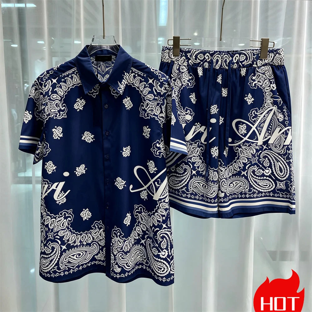 Hawaiian mens royal luxury shorts set,2-piece digital printed suit, summer high-quality short sleeved shirt with buttons set2026