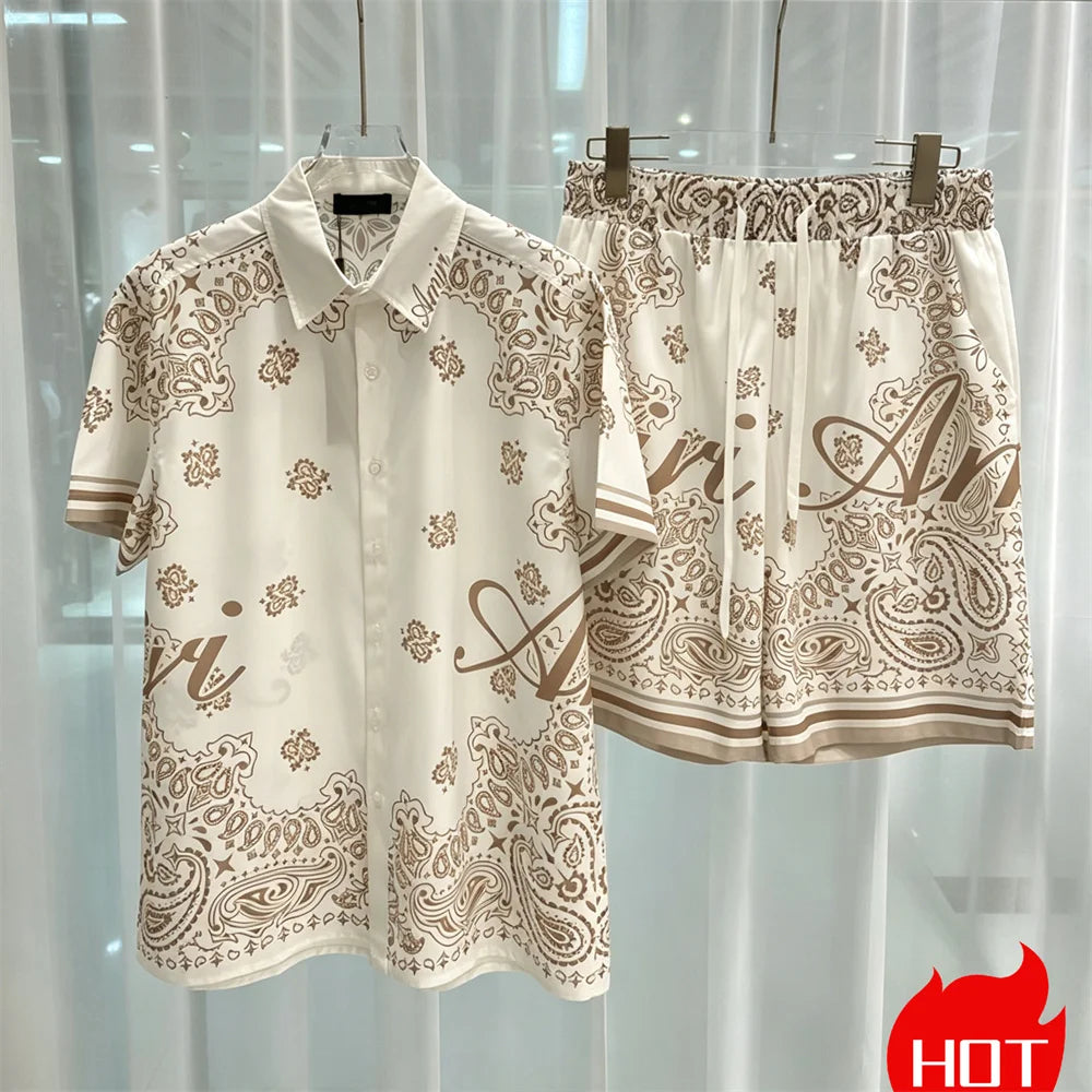 Hawaiian mens royal luxury shorts set,2-piece digital printed suit, summer high-quality short sleeved shirt with buttons set2026