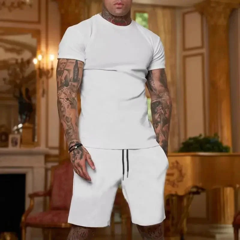 Fashionable and casual summer outdoor sports suit men's breathable T-shirt shorts casual and fashionable two-piece set tracksuit