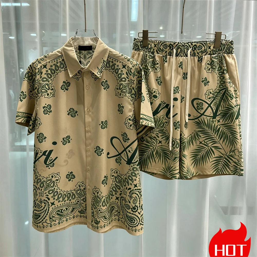 Hawaiian mens royal luxury shorts set,2-piece digital printed suit, summer high-quality short sleeved shirt with buttons set2026